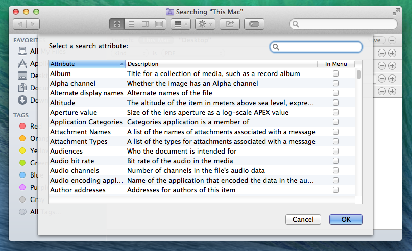 Finder Search Attributes